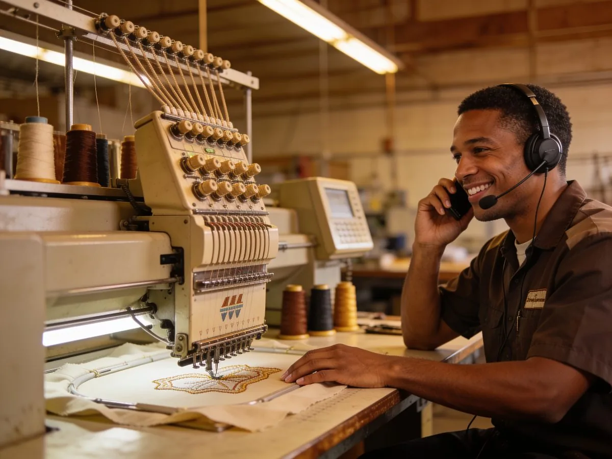 Friendly StitchMedic technician wearing a headset ready to answer your call